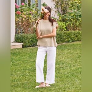 Frank & Eileen Montecito Short Sleeve Italian Sweater Vest Sand Medium $348